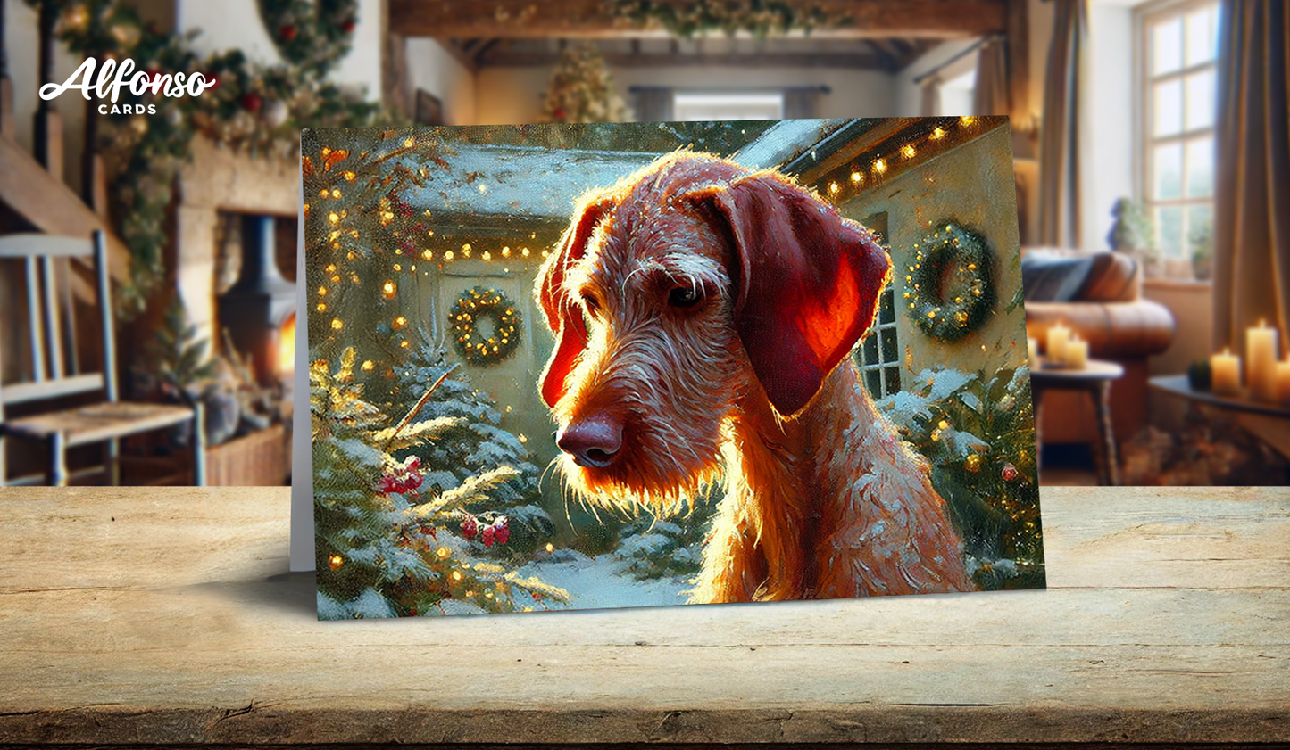 Wire Haired Vizsla Christmas Card - Christmas Garden