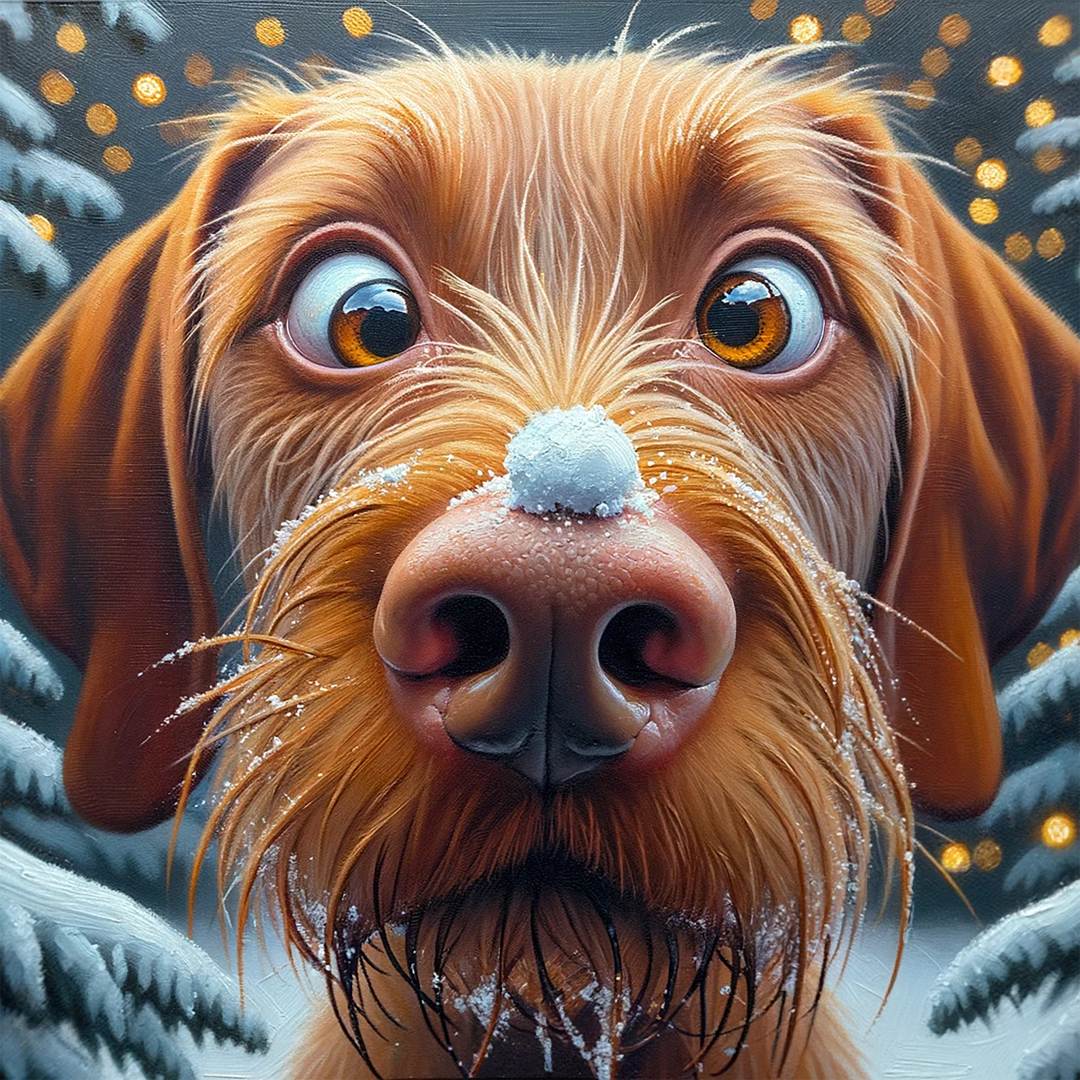 Snow Surprise Wirehaired Vizsla Christmas Card