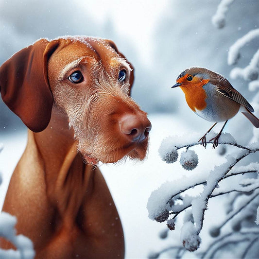 Robin Wirehaired Vizsla Christmas Card