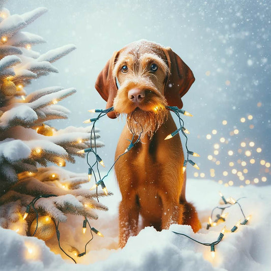 Fairy Lights Wirehaired Vizsla Christmas Card