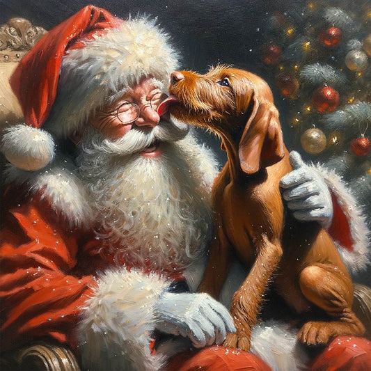 Santa Lick Wirehaired Vizsla Christmas Card