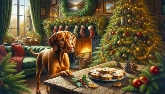 Mince Pie Delight Vizsla Christmas Card