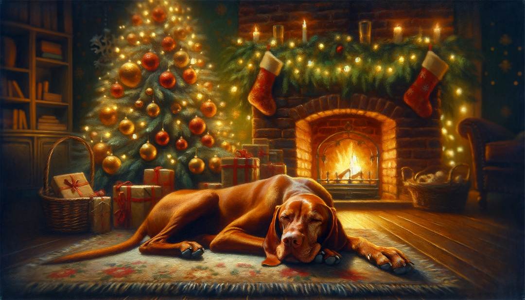 Asleep By The Open Fire Vizsla Christmas Card