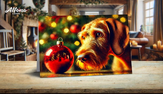 Wire Hair Vizsla Bauble Christmas Card