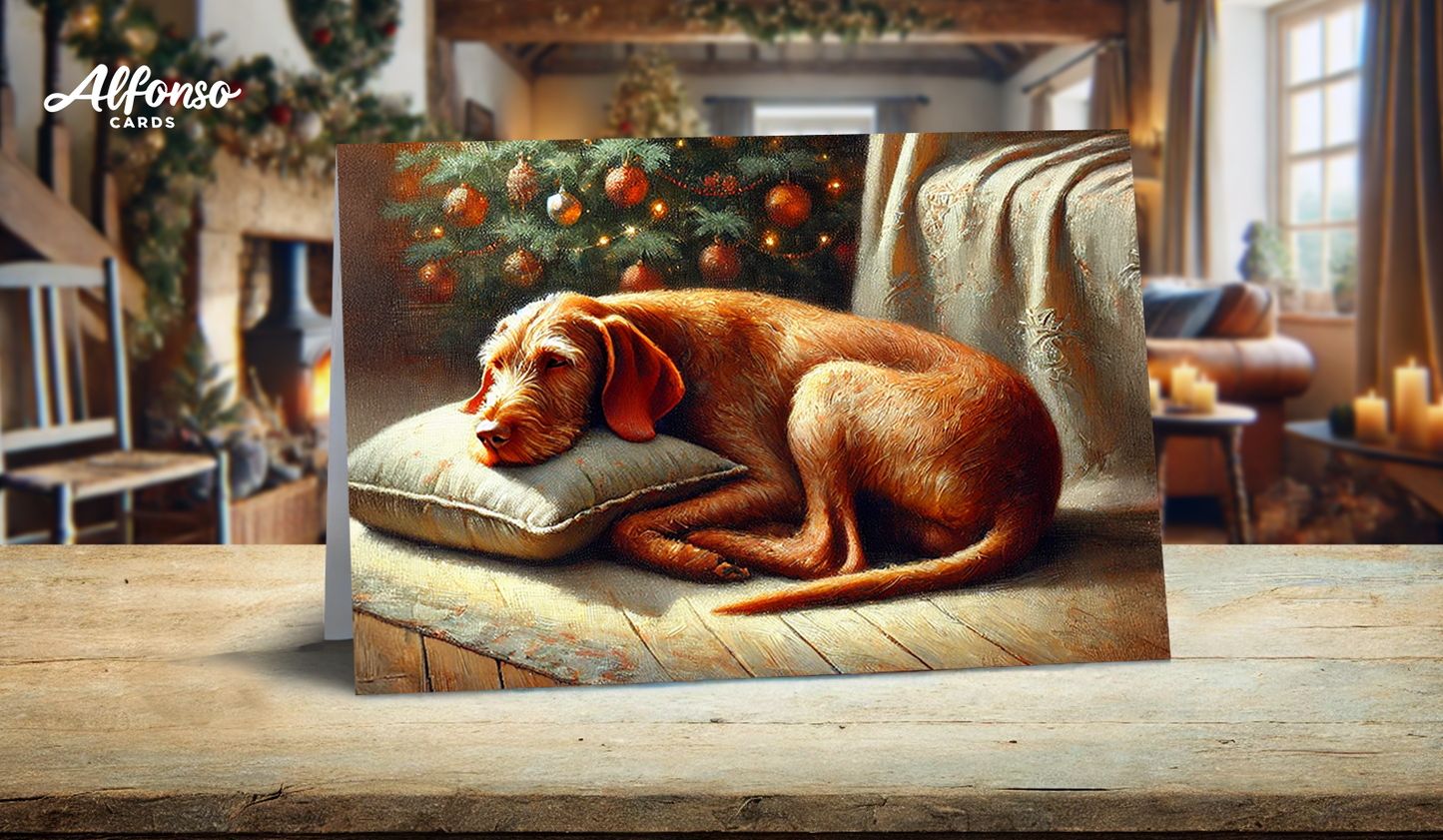 Wire Haired Vizsla Christmas Card - Sit and Wait