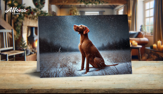 Wire Haired Vizsla Christmas Card - Snowflake Gazing