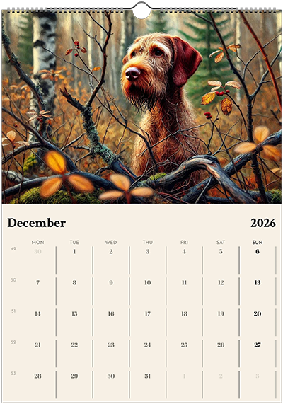 2026 Wire Hair Vizsla Wall Calendar (A3) Winter Cover