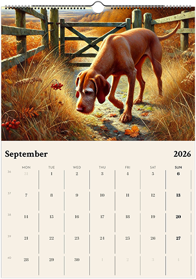 2026 Wire Hair Vizsla Wall Calendar (A3) Winter Cover