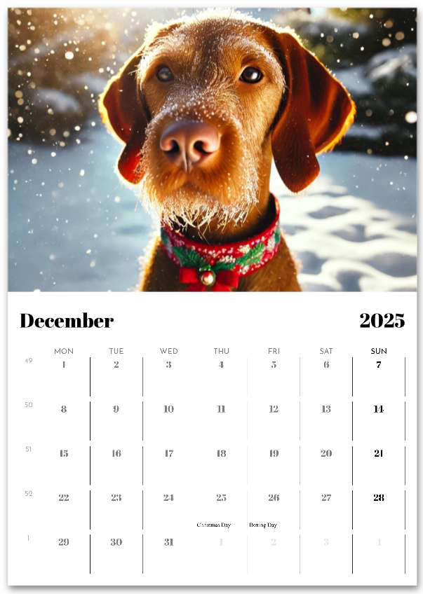 2025 Wire Hair Vizsla Wall Calendar (A3)